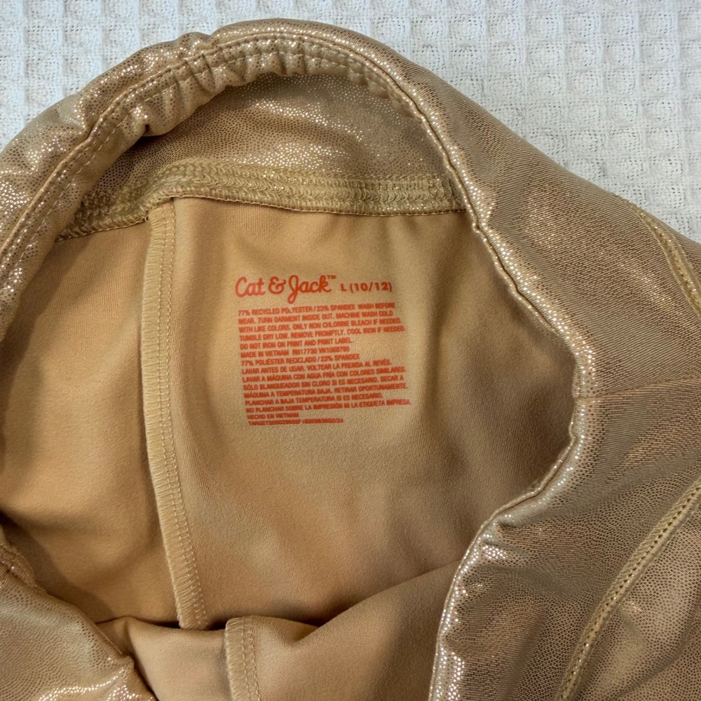 Cat & Jack Girls Gold Metallic Shimmer Leggings Size L 10/12 Shiny Stretch Pants - Picture 3 of 5